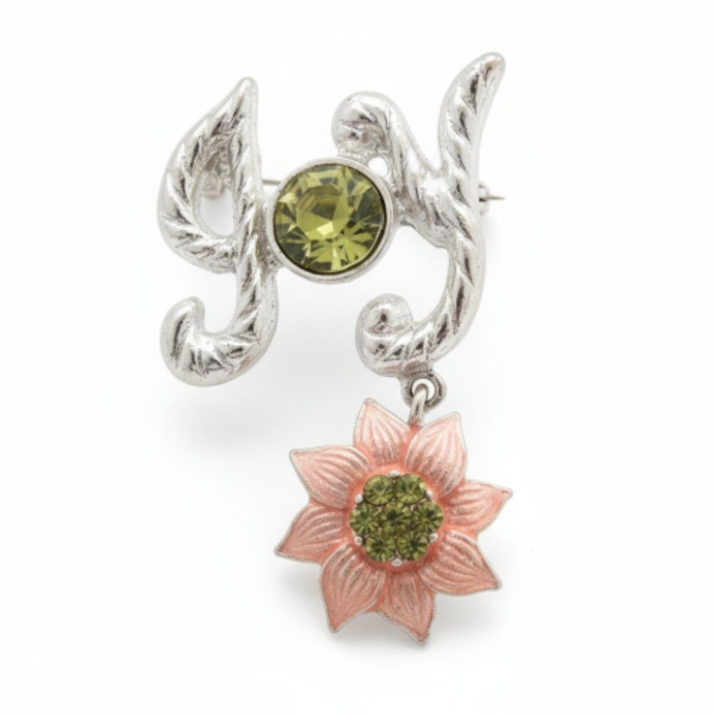 Christopher Radko Joy Brooch Silver Pink Poinsettia Crystal Signed Christmas